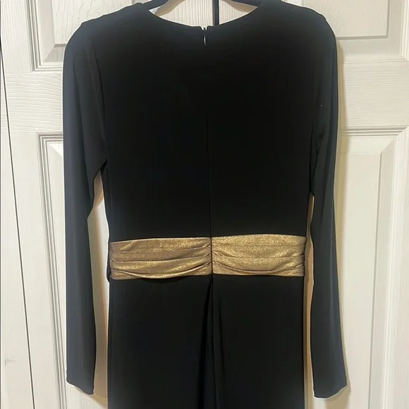 Lauren Ralph Lauren formal evening dress Black & gold long sleeves  size 6 - Picture 5 of 9